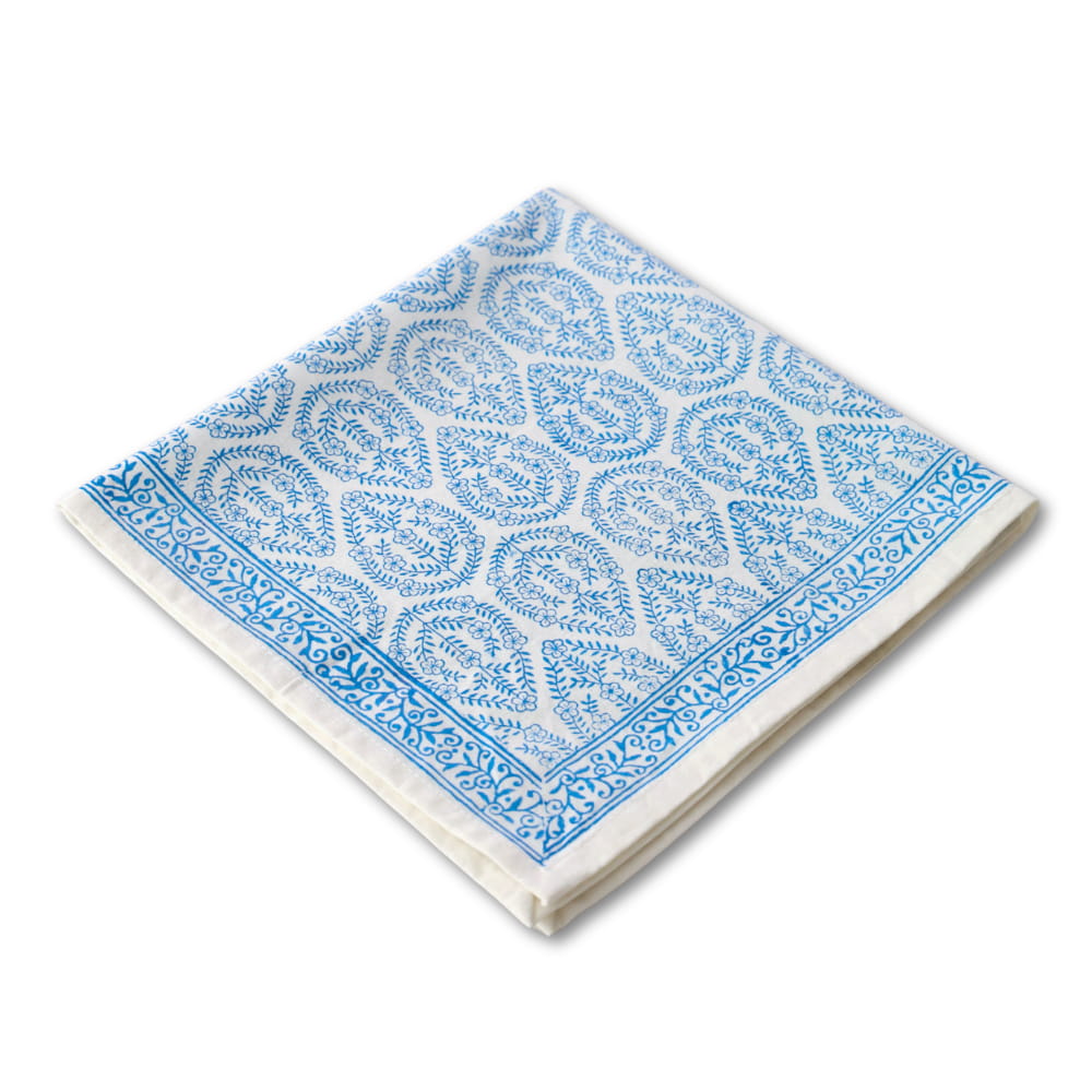 Bloom Buti Blue block print napkins set of 4 hand printed in India