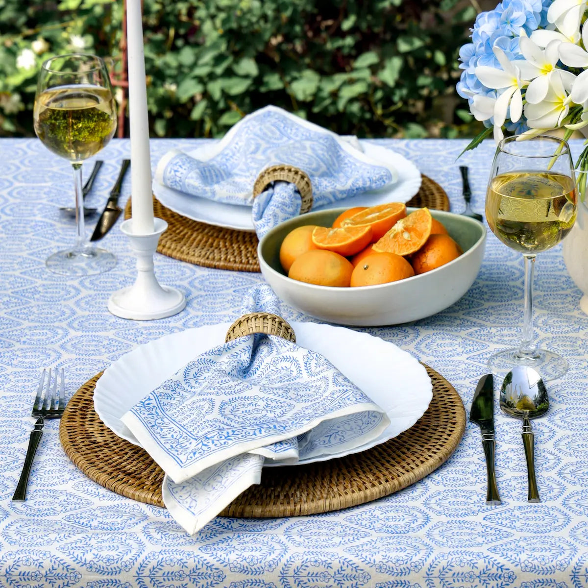 Bloom Buti Blue block print napkins set of 4 hand printed in India