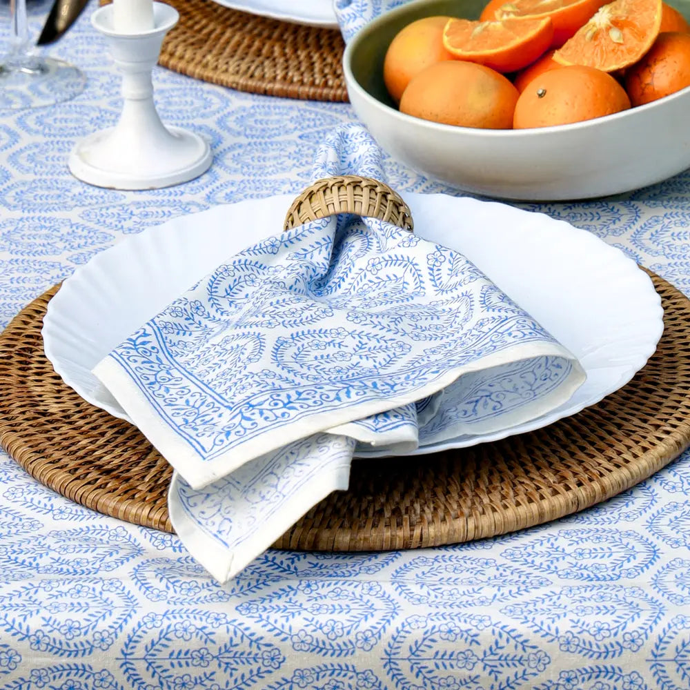 Bloom Buti Blue block print napkins set of 4 hand printed in India
