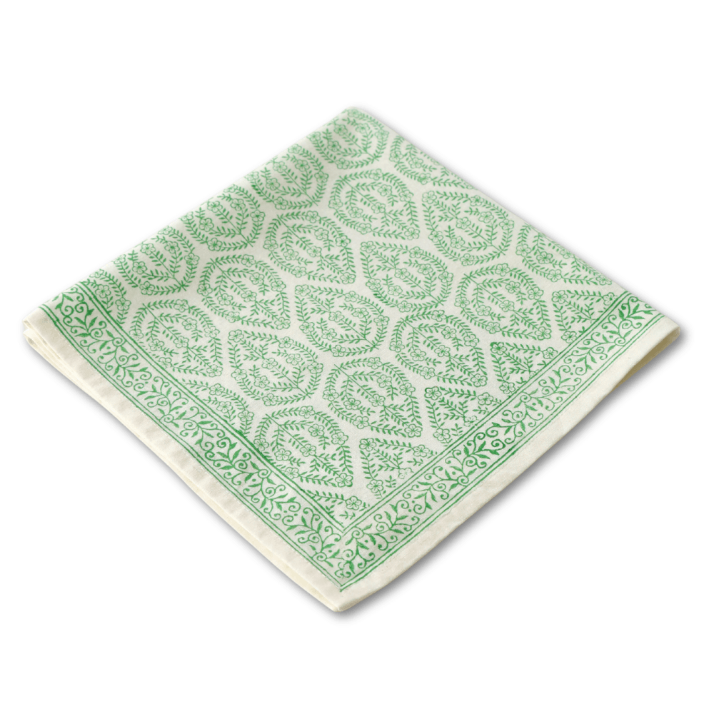 Bloom Buti Green block print napkins set of 4 hand printed in India