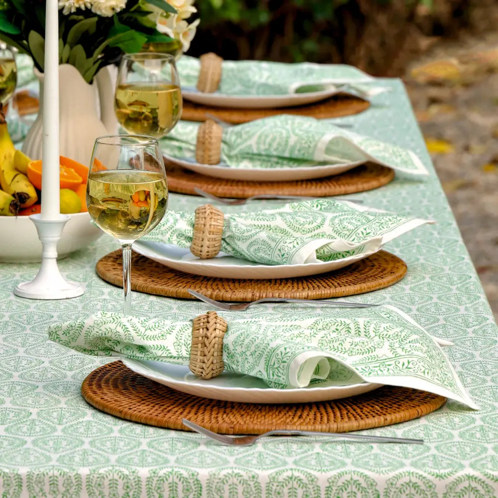 Bloom Buti Green block print napkins set of 4 hand printed in India