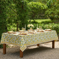English Rose Block Print Tablecloth - Yellow