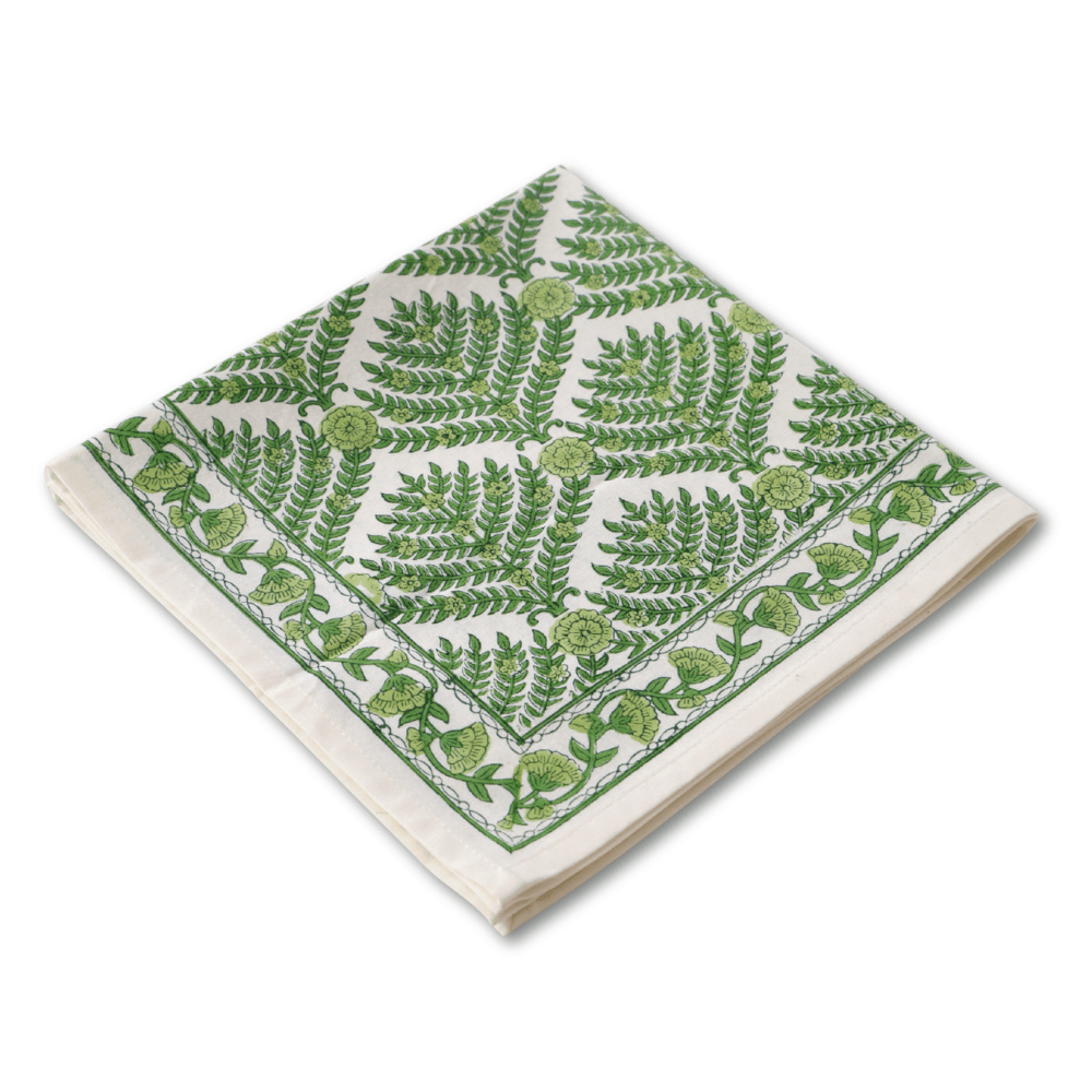 Family Tree Green block print napkins set of 4 hand printed in India