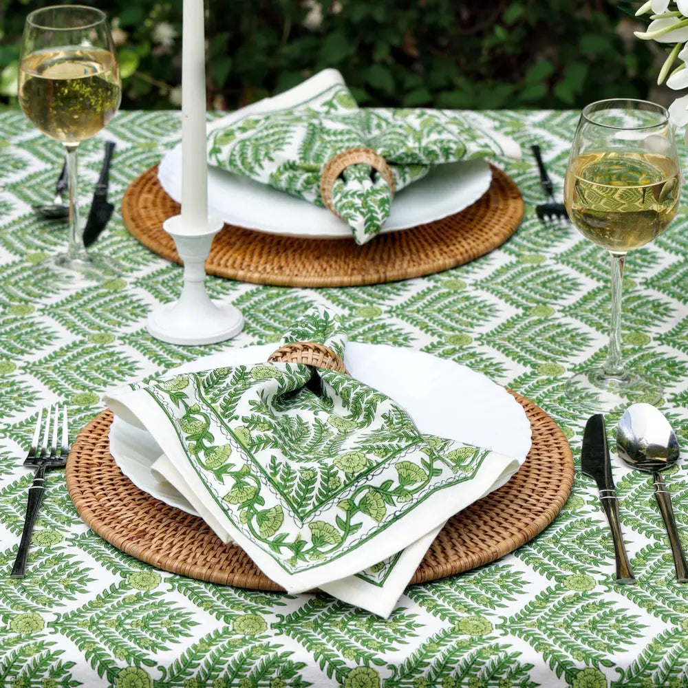 Family Tree Green block print napkins set of 4 hand printed in India