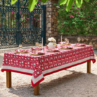 Garden Poppy Block Print Tablecloth - Red