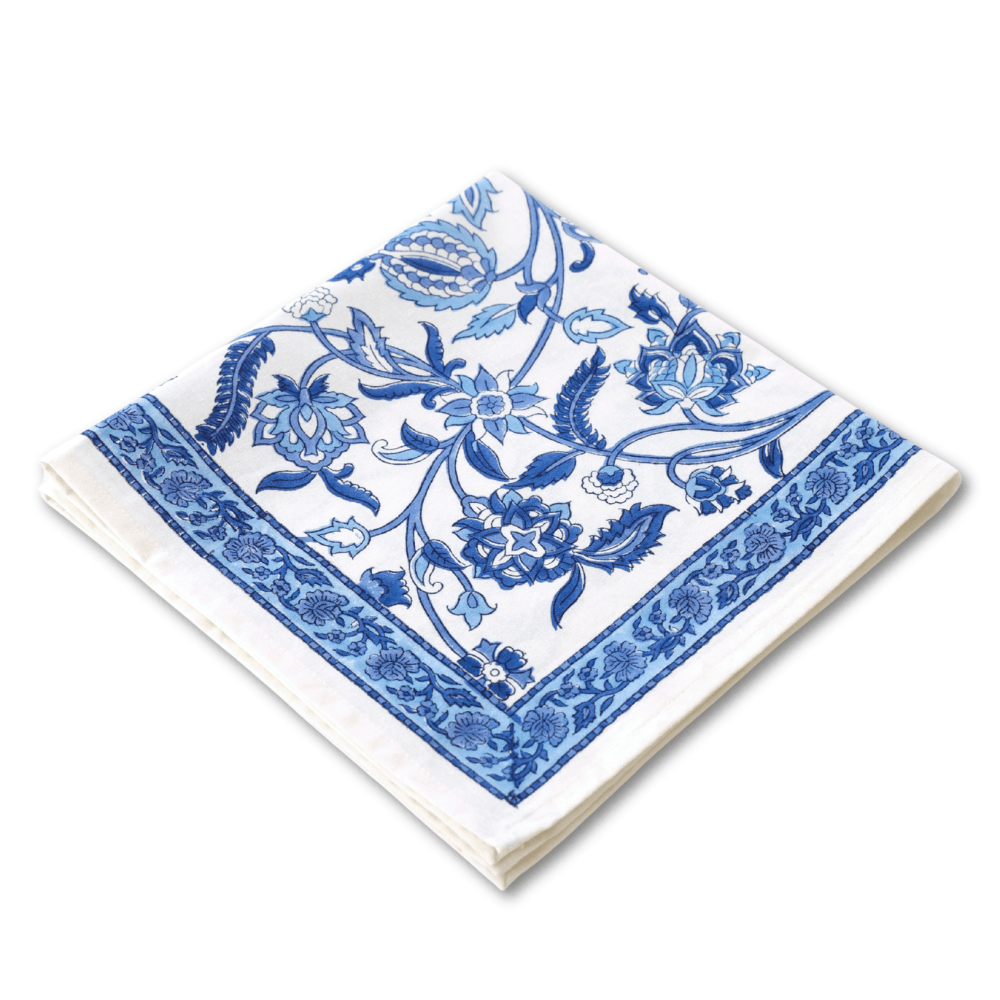 Heirloom Chintz Blue block print napkins set of 4 hand printed in India