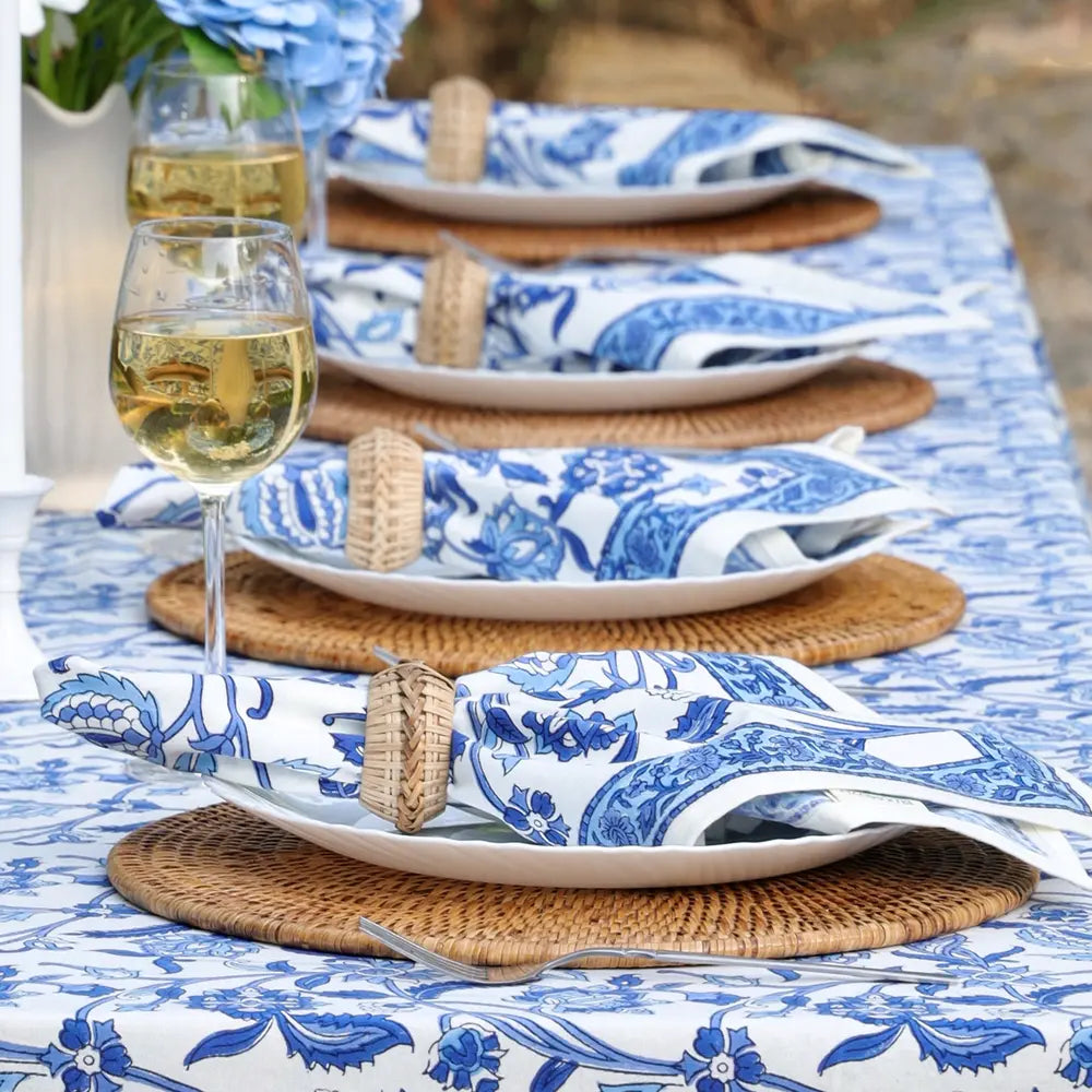 Heirloom Chintz Blue block print napkins set of 4 hand printed in India