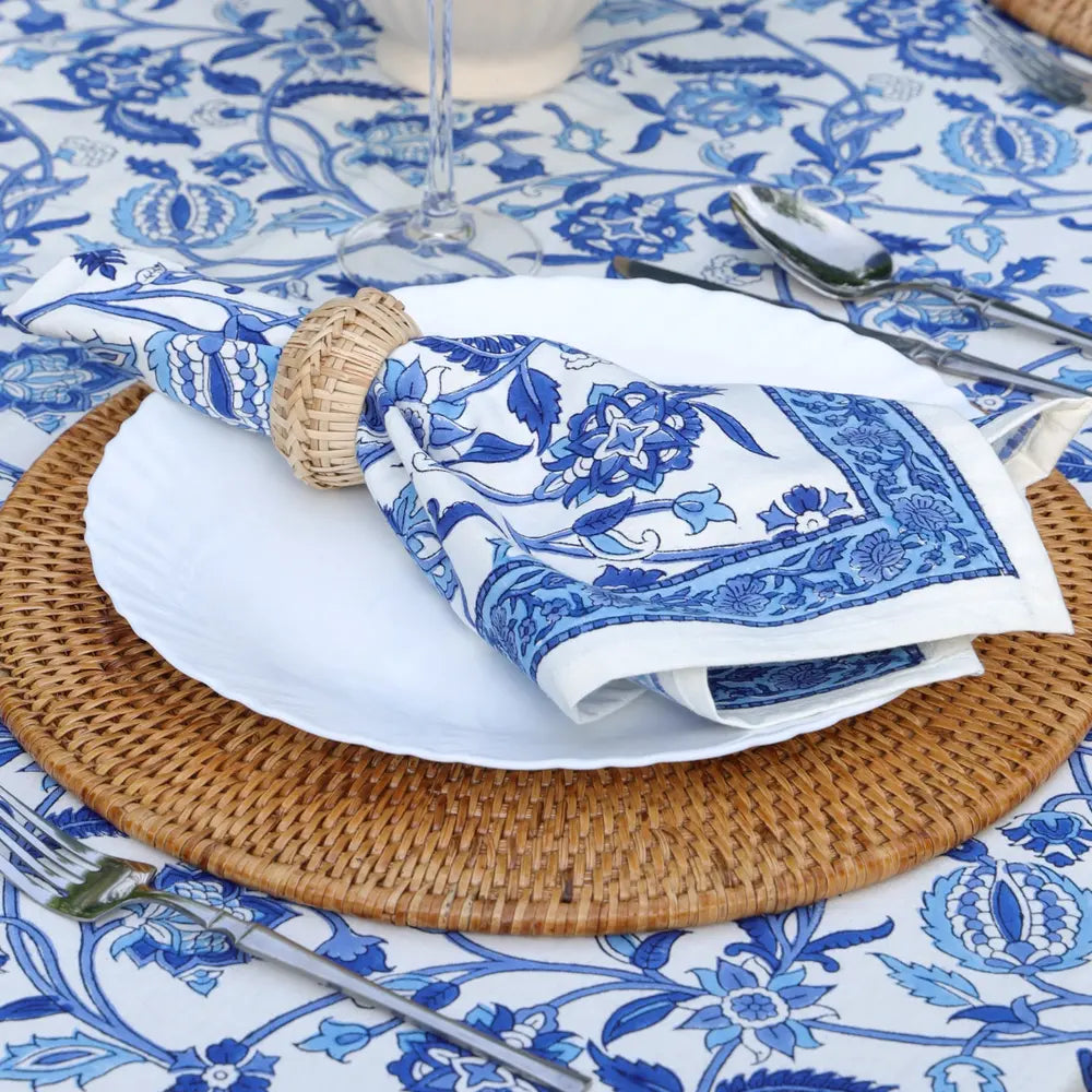 Heirloom Chintz Blue block print napkins set of 4 hand printed in India