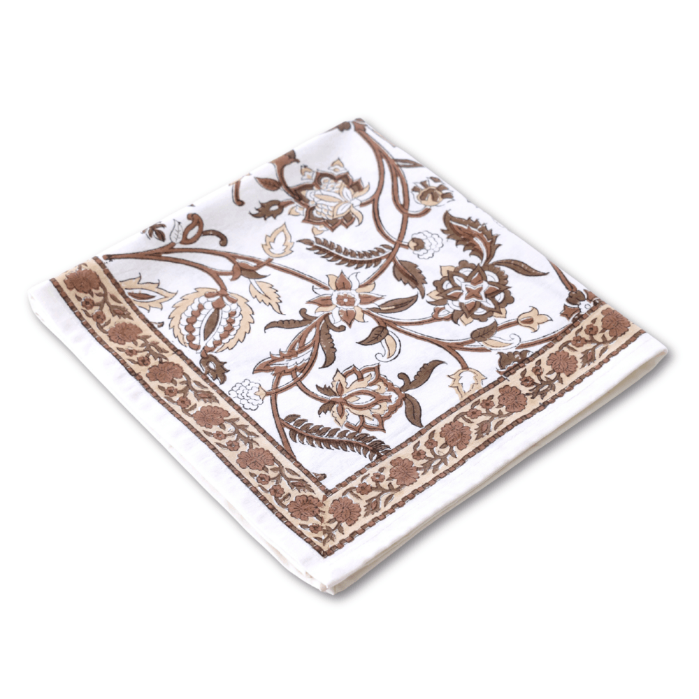 Heirloom Chintz Chestnut block print napkins set of 4 hand printed in India