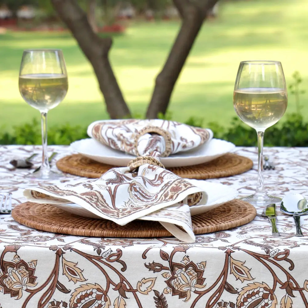 Heirloom Chintz Chestnut block print napkins set of 4 hand printed in India