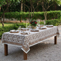 Heirloom Chintz Block Print Tablecloth - Chestnut