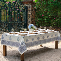 Heritage Poppy Block Print Tablecloth - Blue