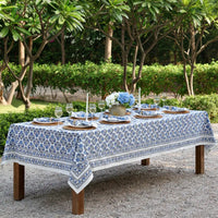 Marigold Dance Block Print Tablecloth - Blue