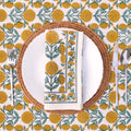 Marigold Dance Block Print Napkins - Honey Gold/Ivy | Set of 4