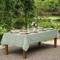 Provence Vine Block Print Tablecloth - Green