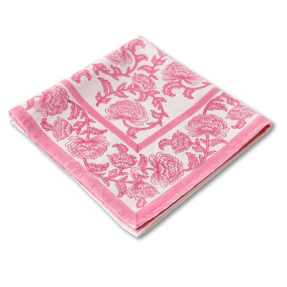 Provence Vine Pink block print napkins set of 4 hand printed in India