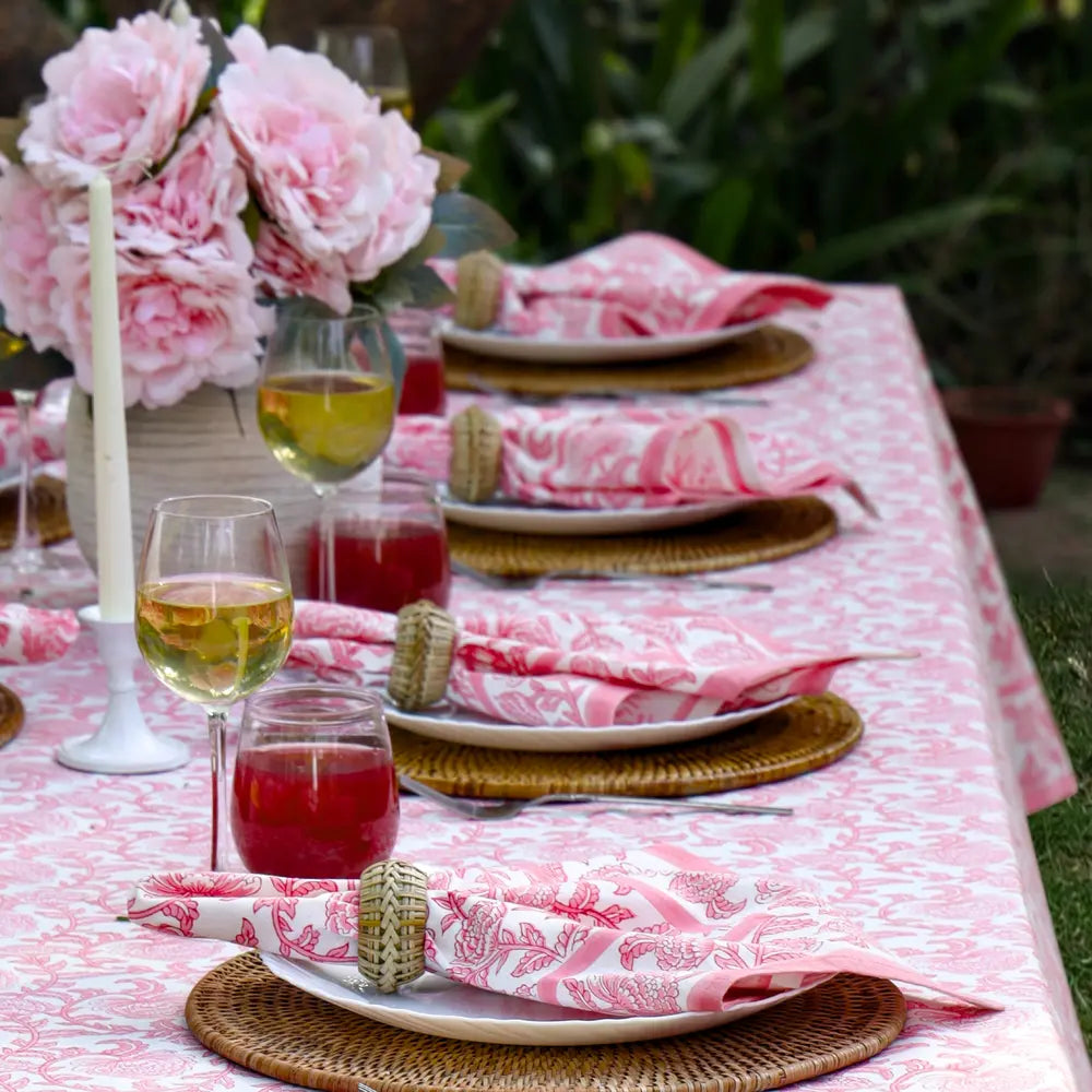 Provence Vine Pink block print napkins set of 4 hand printed in India