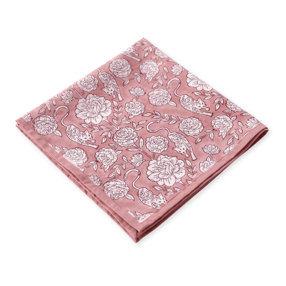 Wild Garden Antique Rose block print napkins set of 4 hand printed in India