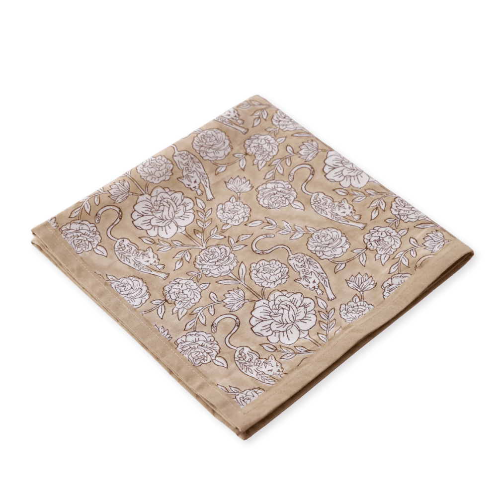 Wild Garden Warm Sand block print napkins set of 4 hand printed in India