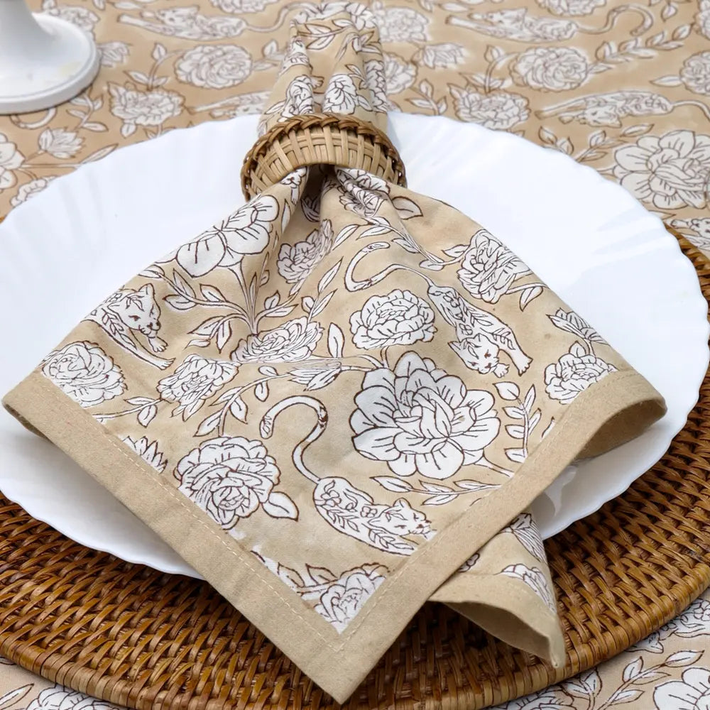 Wild Garden Warm Sand block print napkins set of 4 hand printed in India