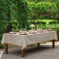 Wild Garden Block Print Tablecloth - Warm Sand
